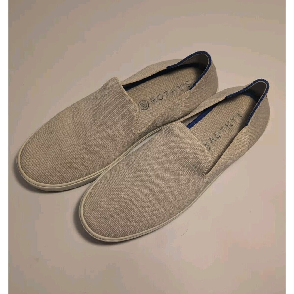 Rothys Sand Cream Textile The Original Slip on Sneaker Women's Size 9.5 Tan Grey